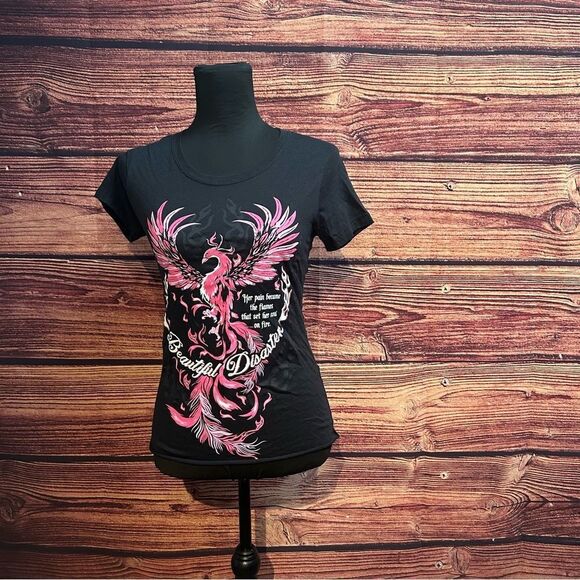 Beautiful Disaster Women's Medium Black Shirt Top Blouse Custom Shredded Back - Picture 1 of 4